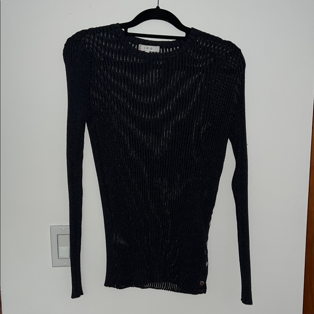IRO sheer black ribbed long sleeve sweater